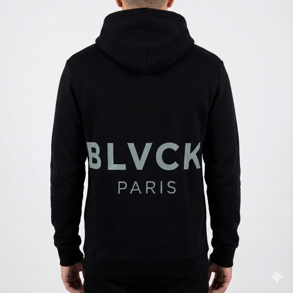 Blvck Paris Contemporary Unisex Size XS Classic Black Hoodie Back Logo Pullover